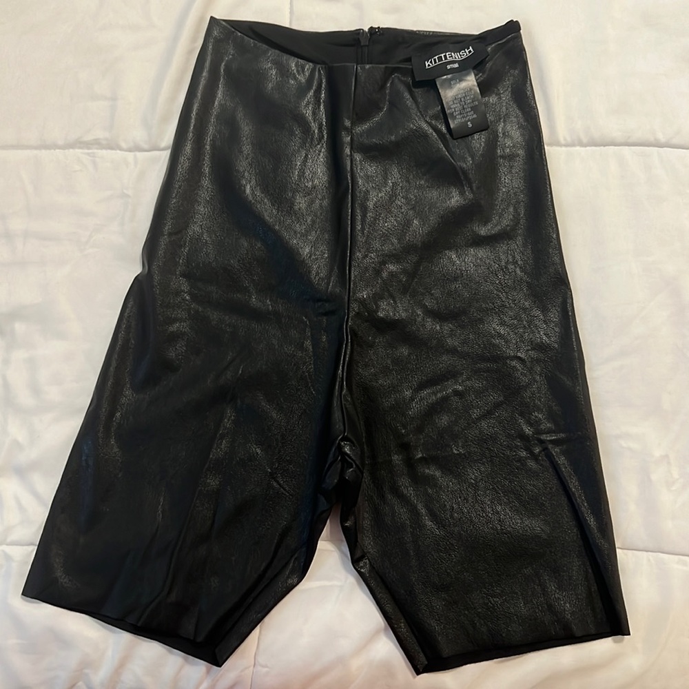 Black biker faux leather legging shorts